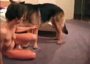 Short-haired babe loves fucking animals