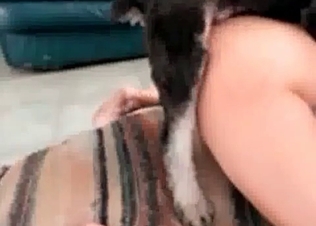 Puppy munching on that juicy pussy