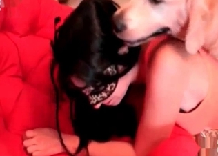 White dog eating her pussy out