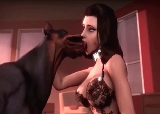 Black Doberman being naughty