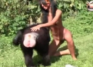 Brazilian beauty fucking a hung gorilla