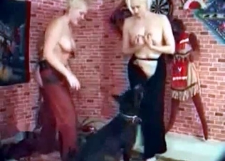 Hound gets naughty with two babes