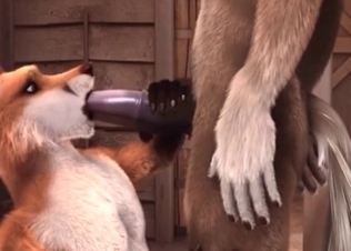 Horse gets an amazing BJ from a fox