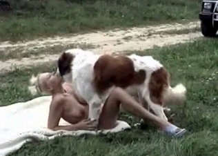 Stacked bitch loving outdoors animal sex