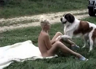 Stacked bitch loving outdoors animal sex
