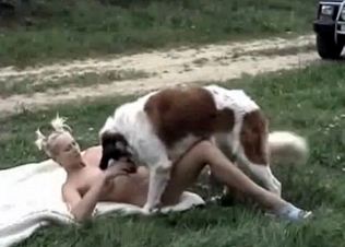Stacked bitch loving outdoors animal sex